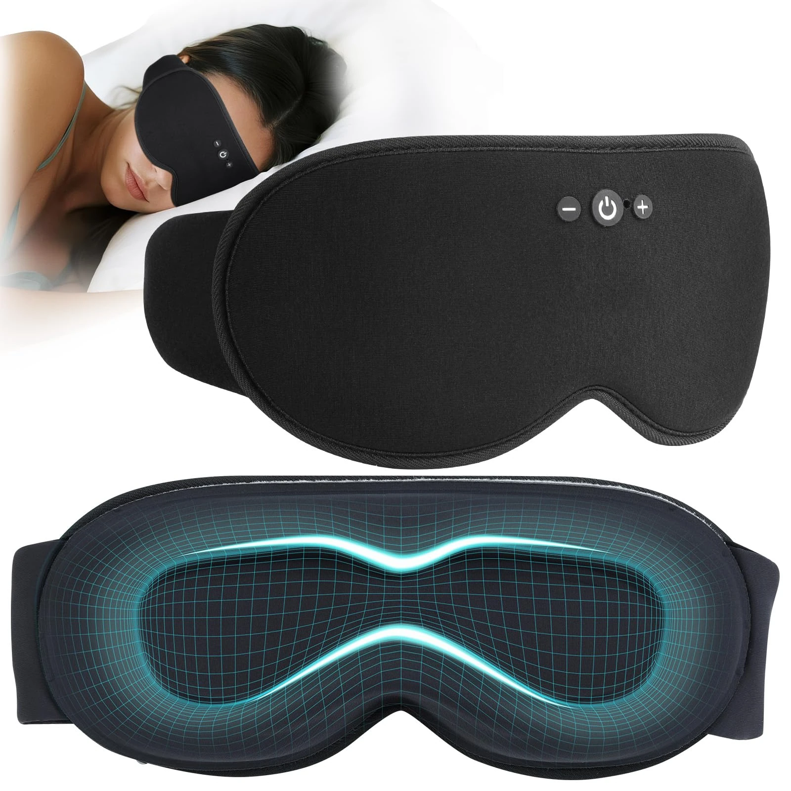 MUSICOZY Sleep Mask Headphones - Upgraded 3D Bamboo Cotton Sleep Headphones,Soft Eye Mask with Bluetooth 5.4 Headphone & Removable 3D Eye Cups, Zero Side Pressure for Side Sleepers