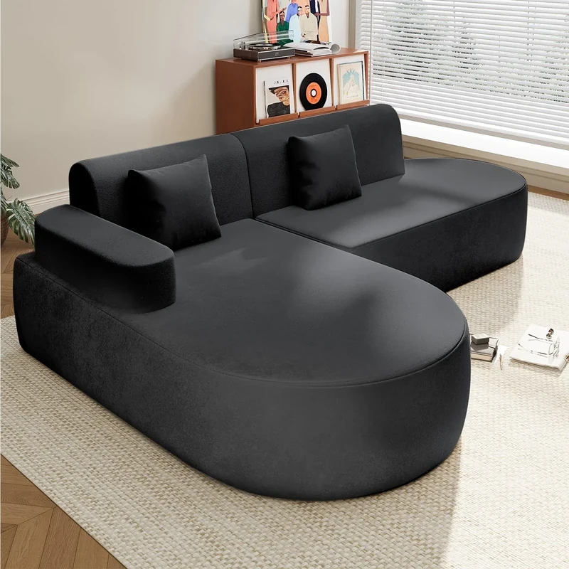 EROMMY 4-Seater L-Shaped Corner Sofa - Memory Foam, Armrests, Black