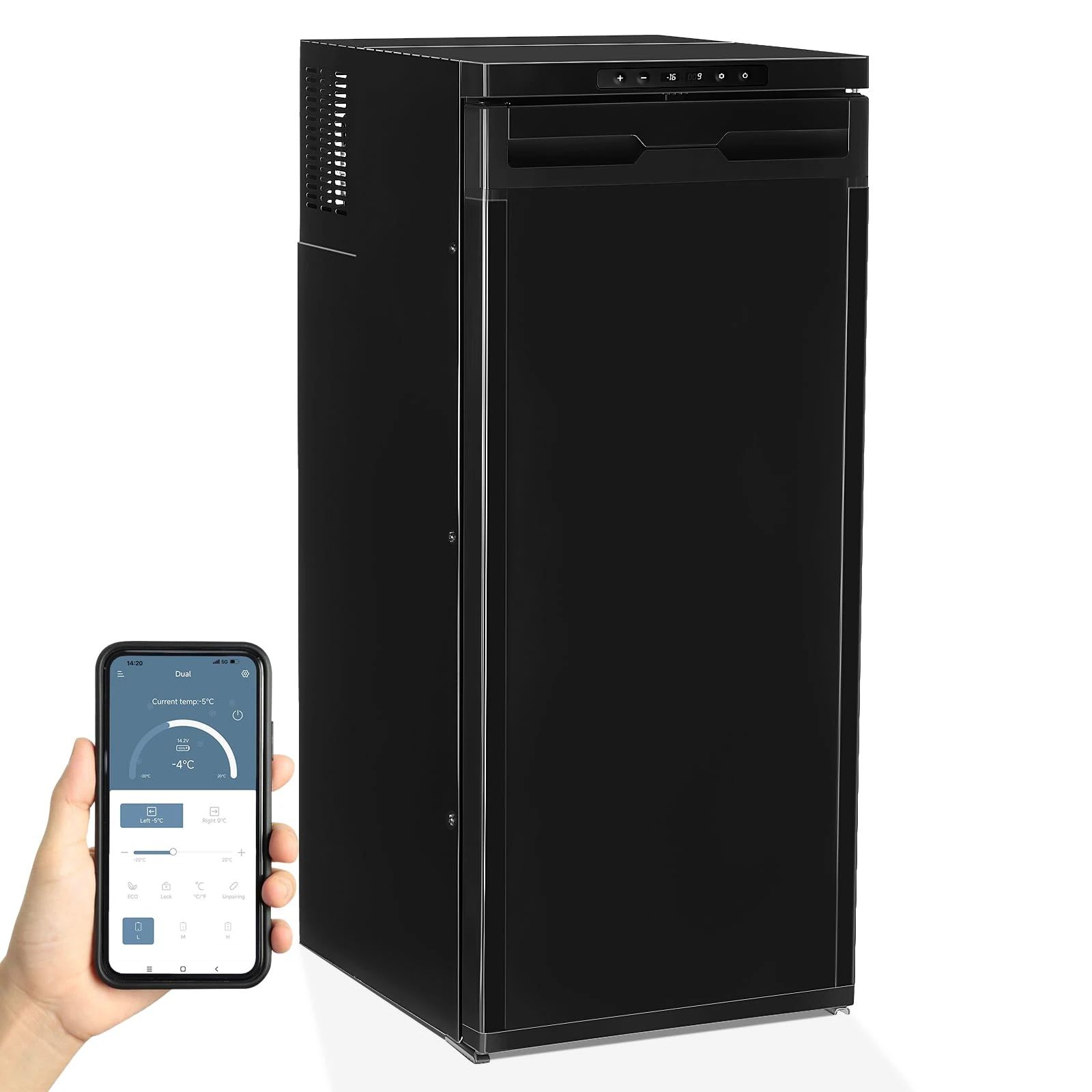 GEARFLOW 90L 12/24v Compressor Fridge Refrigerator Freezer in Black Digital Display Bluetooth APP Control for Camper Van Motorhome RV Caravan