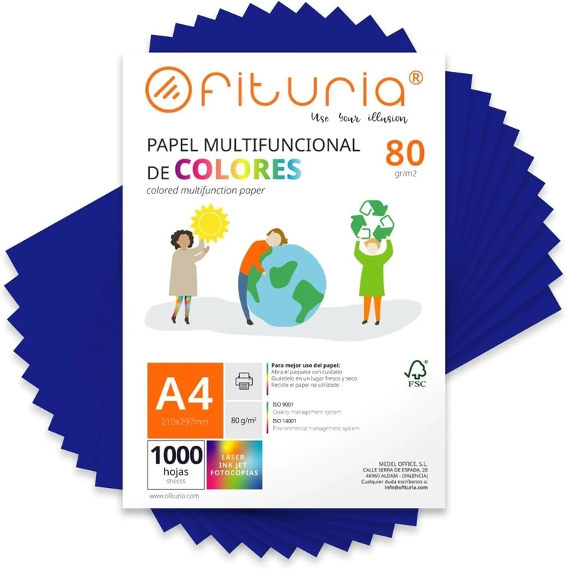 Coloured Sheets, Pack 1000 Sheets A4 80 g – Coloured Paper for Crafts, Printer, Scrapbooking – Colours – Ideal Origami, Papiroflexia, Office and School (Dark Blue, 1000h)