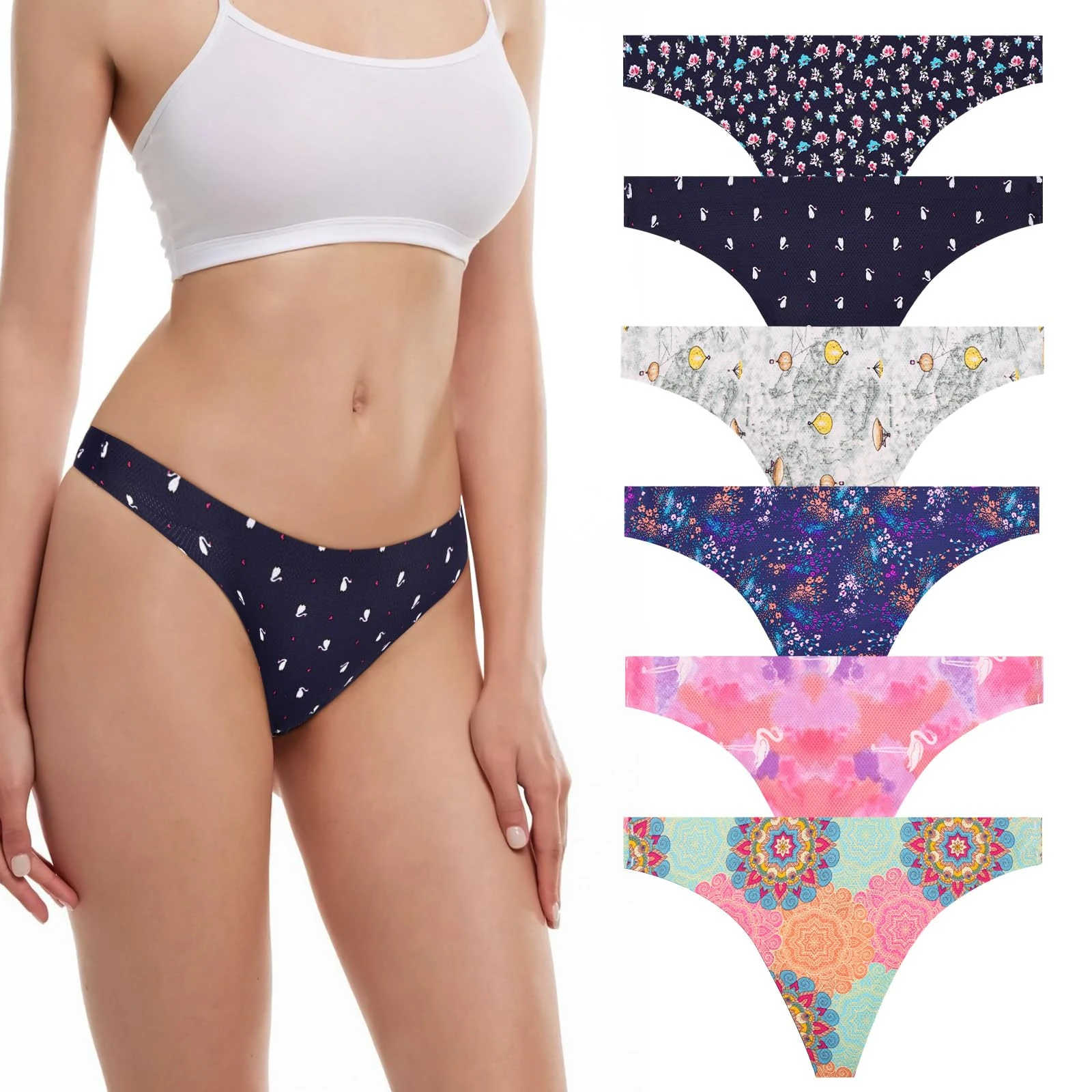 flintronic 6 Pack Seamless Women Thong Underwear, Sexy Ladies Panties, Comfortable Quality