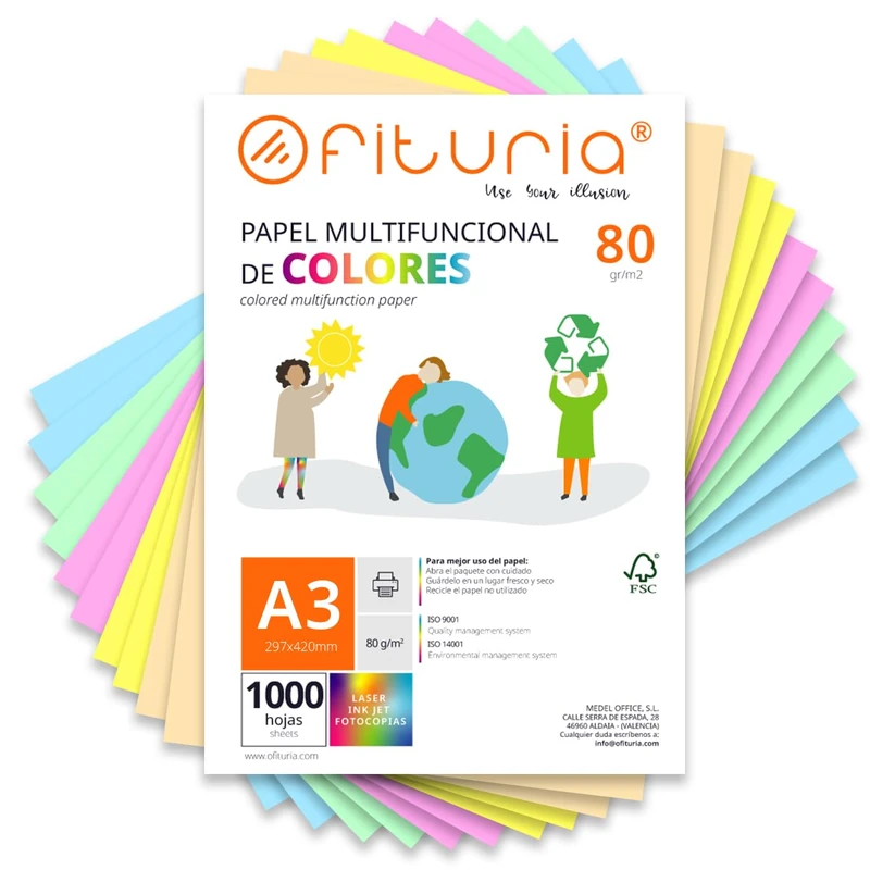 Coloured Sheets, Pack 1000 Sheets A3 80 g – Coloured Paper for Crafts, Printer, Scrapbooking – Colours – Ideal Origami, Papiroflexia, Office and School (Assorted Pastel, 1000h)