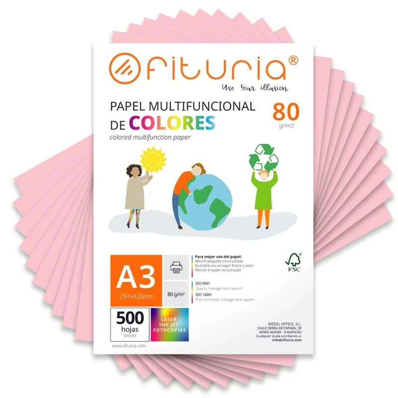 Coloured Sheets, Pack 500 Sheets A3 80 g – Coloured Paper for Crafts, Printer, Scrapbooking – Folios Colours – Ideal Origami, Papiroflexia, Office and School (Light Pink, 500h)