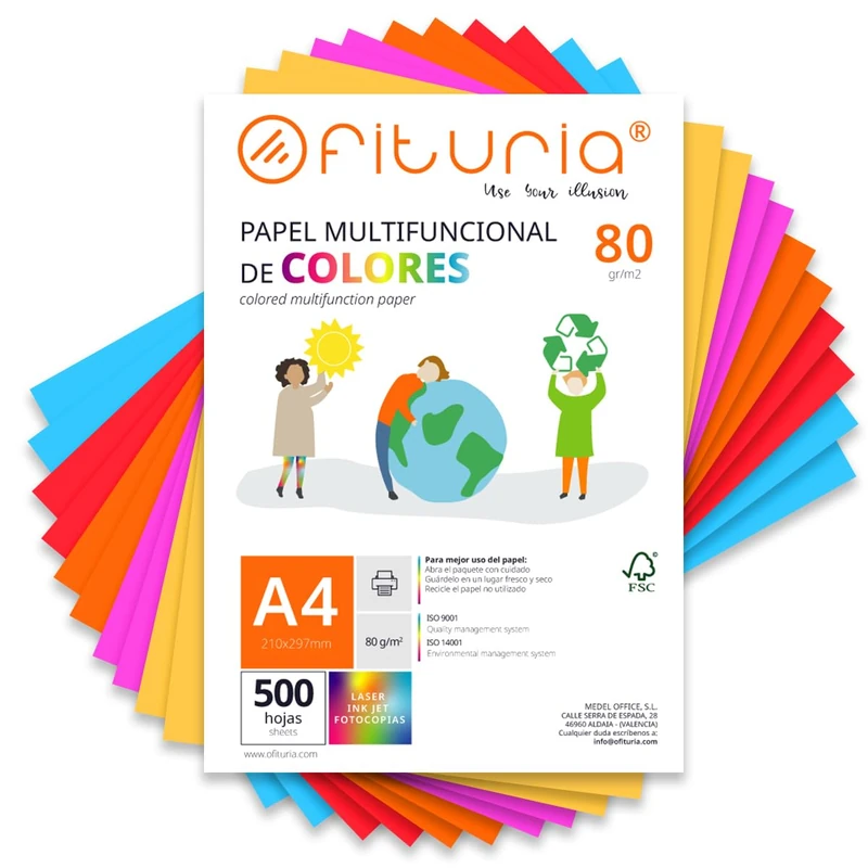 Coloured Sheets, Pack 500 Sheets A4 80 g – Coloured Paper for Crafts, Printer, Scrapbooking – Folios Colours – Ideal for Origami, Papiroflexia, Office and School (Assorted Strong, 500h)