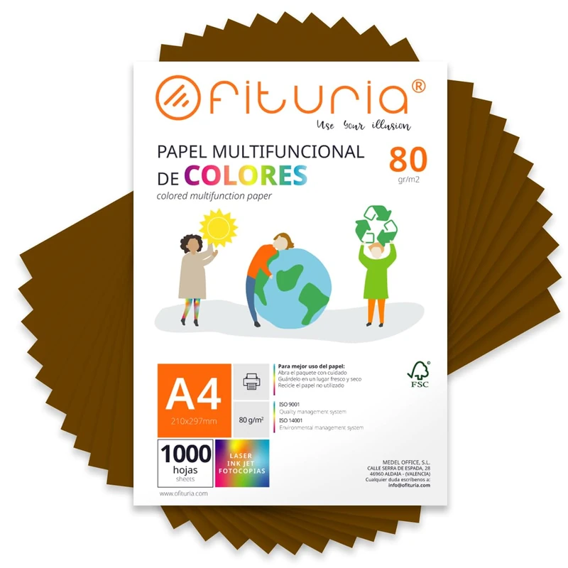 Coloured Sheets, Pack of 1000 Sheets A4 80 g – Coloured Paper for Crafts, Printer, Scrapbooking – Folios Colours – Ideal Origami, Papiroflexia, Office and School (Brown, 1000h)