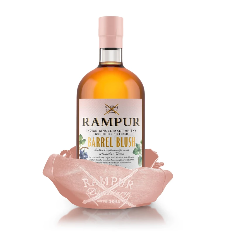 Rampur Barrel Blush Indian Single Malt Whisky 70cl – Matured in American Oak & Australian Shiraz Casks, Rich, Fruity & Spiced Finish Premium Collectible Whisky from India