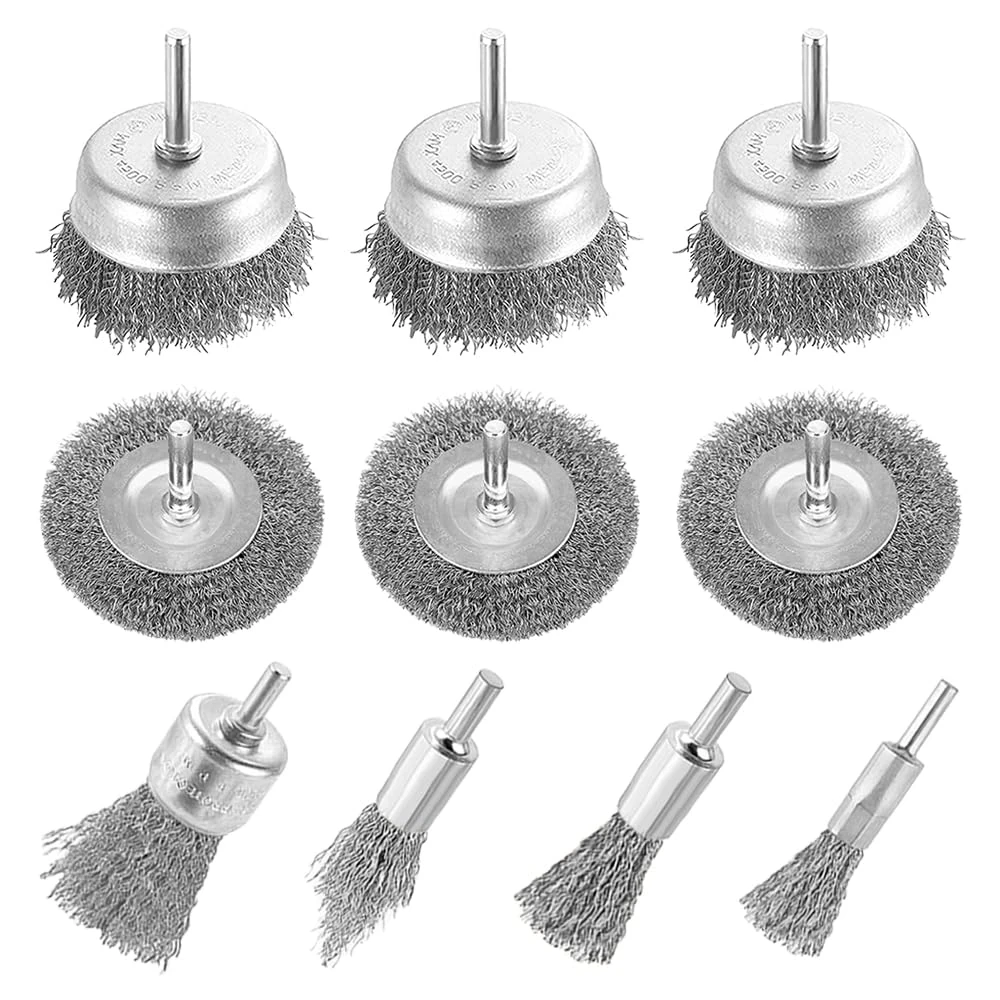 MIVITOOM 10-Piece Drill Brush Set - Metal Wire Wheel & Cup Brush Kit with 1/4 Inch Shank, Wire Brushes Drill Attachment for Rust Removal, Stripping & Abrasive Cleaning