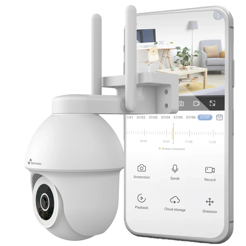 NIVIAN - 2.4Ghz Half4K WiFi PTZ Camera 2560x1440, Color Night Vision, Motion and Human Detection, Compatible with Alexa and Google Home, Control App Yours, Super HD 2.5k Image