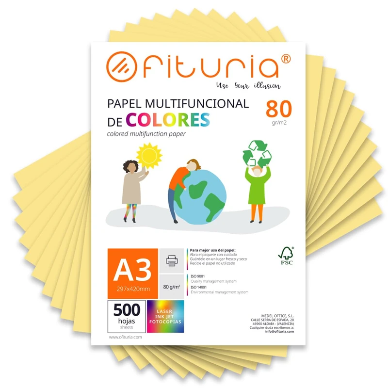 Coloured Sheets, Pack 500 Sheets A3 80 g – Coloured Paper for Crafts, Printer, Scrapbooking – Folios Colours – Ideal Origami, Papiroflexia, Office and School (Cream, 500h)