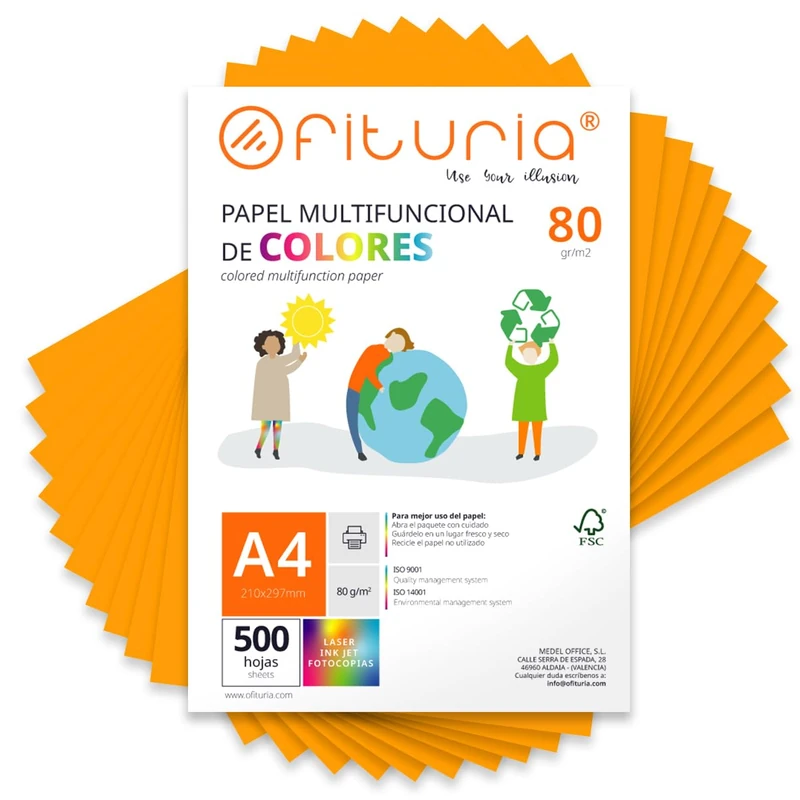 Coloured Sheets, Pack 500 Sheets A4 80 g – Coloured Paper for Crafts, Printer, Scrapbooking – Folios Colours – Ideal Origami, Papiroflexia, Office and School (Light Orange, 500h)