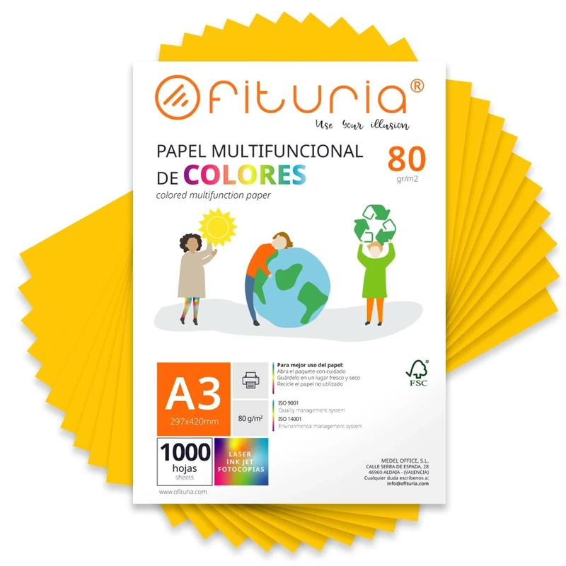 Coloured Sheets, Pack 1000 Sheets A3 80 g – Coloured Paper for Crafts, Printer, Scrapbooking – Folios Colours – Ideal Origami, Papiroflexia, Office and School (Gold, 1000h)