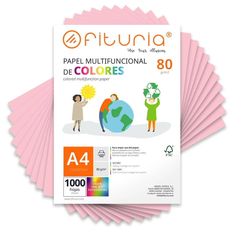 Coloured Sheets, Pack 1000 Sheets A4 80 g – Coloured Paper for Crafts, Printer, Scrapbooking – Colours – Ideal Origami, Papiroflexia, Office and School (Light Pink, 1000h)