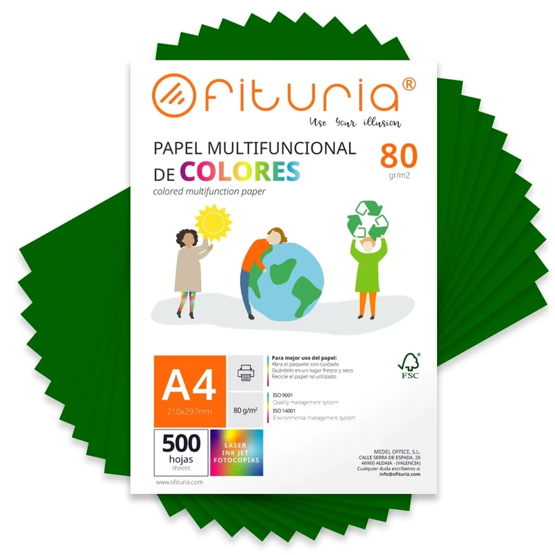 Coloured Sheets, Pack 500 Sheets A4 80 g – Coloured Paper for Crafts, Printer, Scrapbooking – Folios Colours – Ideal Origami, Papiroflexia, Office and School (Dark Green, 500h)