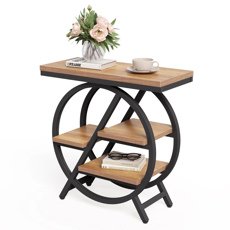 LITTLE TREE End Table, Narrow Side Table with 4-Tier Large Storage Space, Modern Bedside Table for Living Room, Home Office, Bedroom, Natural