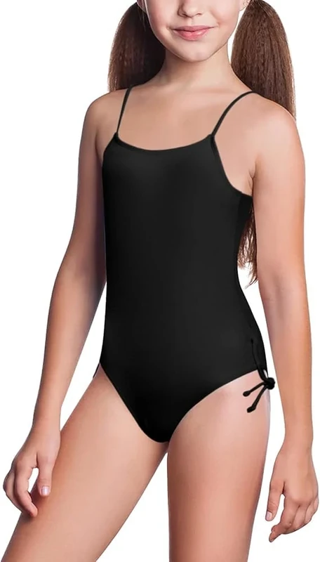7-16 Years Girls Swimming Costume One Piece Kids Swimming Costume Girls Swimsuit Adjustable Spaghetti Strap Swim Suit Kids (with Removable Padding) (UK, Age, 13 Years, 14 Years, Regular, Black)