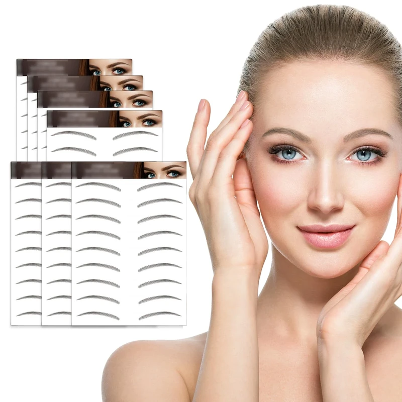 AWAVM 7Sheets/77Pairs 4D Hair-Like Tattoo Stickers Waterproof Natural Fake Eyebrow Stickers,Long Lasting Eyebrow Grooming Shaping Perfect for Women and Girls (Black-15)