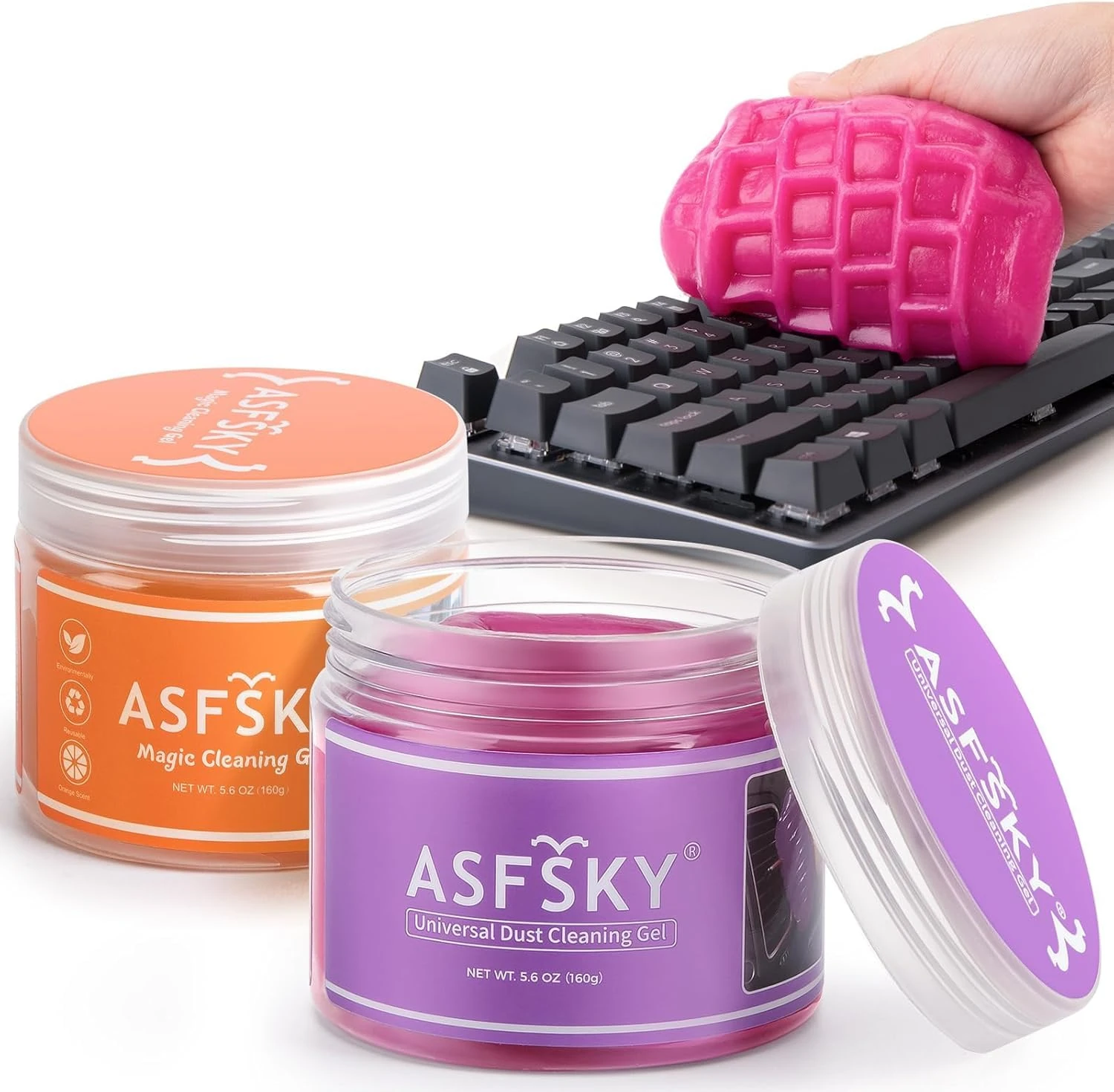 ASFSKY Car Cleaning Gel Kit for Interior, 2Pack Keyboard Cleaning Gel Dust Cleaner Universal for PC Keyboards, Car Detailing, and Electronics – Reusable Slime for Home & Office (Rose + Orange)
