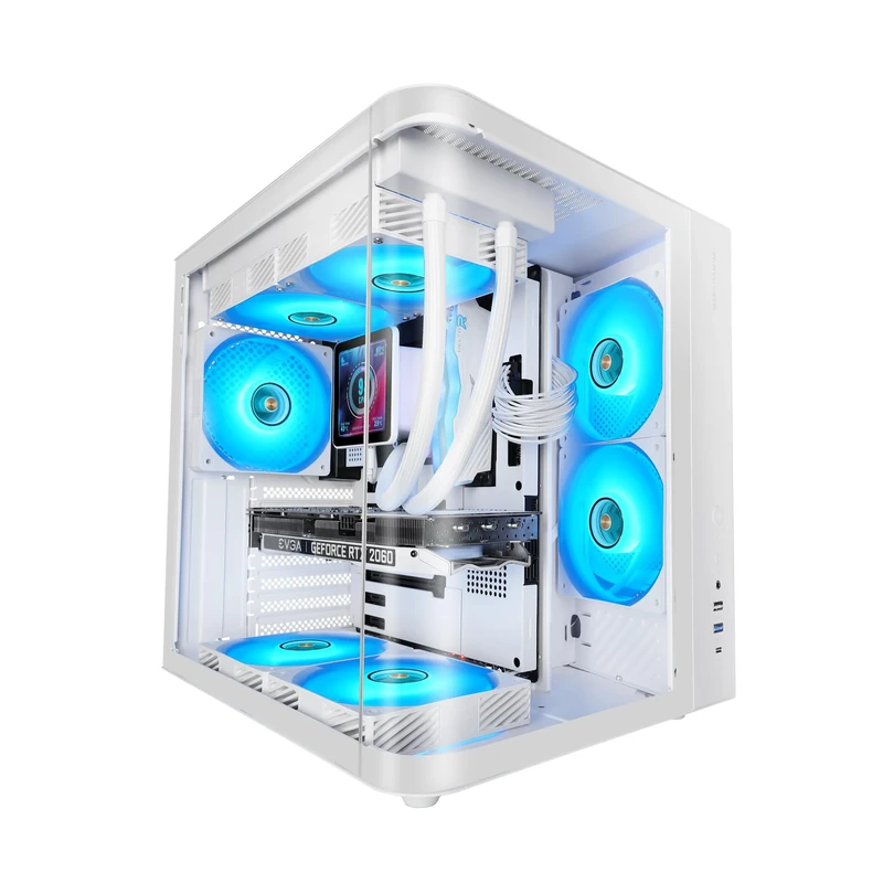Mars Gaming MC-CURV, ATX Gaming Case, Triple Curved Continuous Tempered Glass Front and Side, Dual-Chamber Structure, Compact PC Mid-Tower with Large Internal Capacity, USB-C and USB 3.0, White