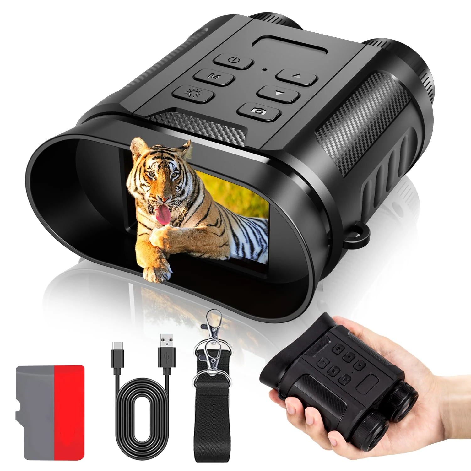 Sovonix Night Vision Goggles, 4K 48MP 2500mAh Rechargeable 8X Digital Zoom 7-Level IR Night Vision Binoculars Vista 300m can Save Photo and Video for Camping and Surveillance with 32GB Card