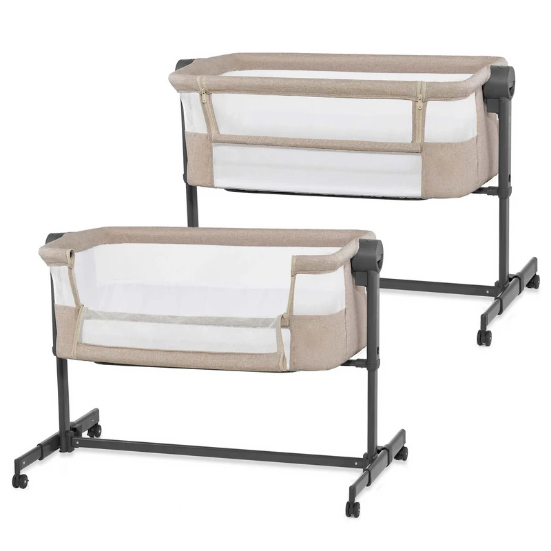 Kinderkraft Nestee UP 2 Co-Sleeping Cot, Baby Cot with Birth Mattress, Height Adjustment, Easy to Fit Parent's Bed, Adjustable Feet, Beige