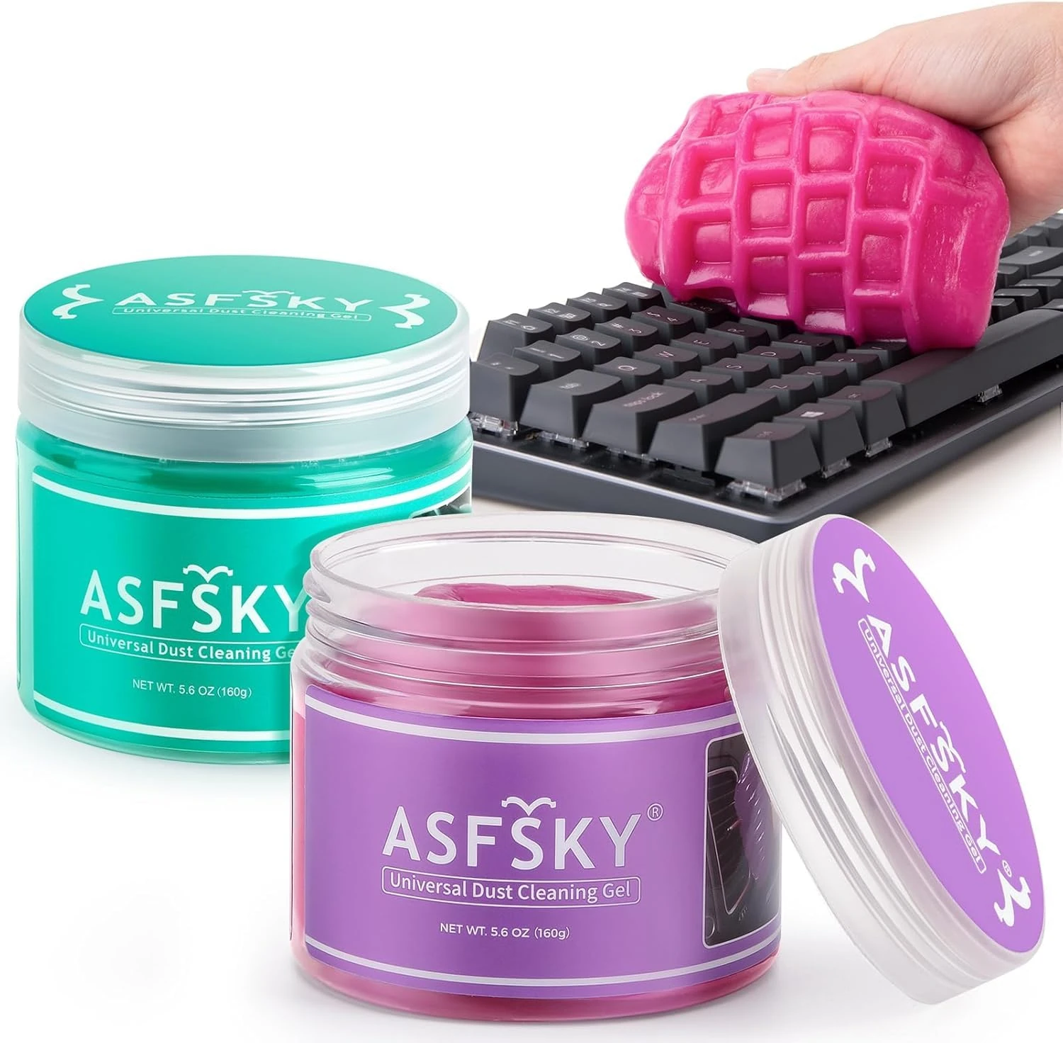 ASFSKY 2Pack Car Cleaning Gel Kit for Interior, Keyboard Cleaning Gel Dust Cleaner Universal for PC Keyboards, Car Detailing, and Electronics – Reusable Slime for Home & Office (Rose+Green)