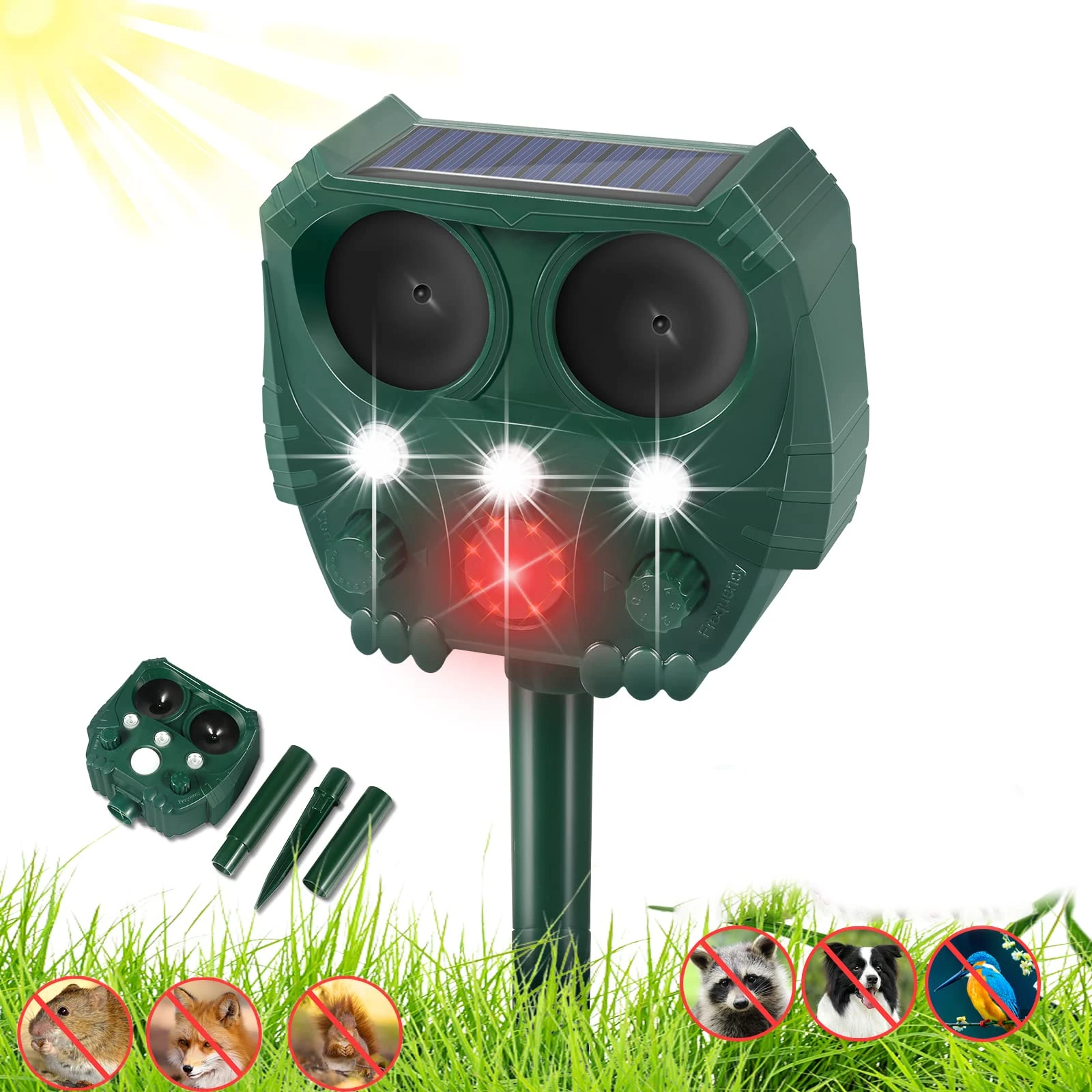 Cat Repellent, Garden Cat Deterrents, Ultrasonic Animal Repellent, USB & Solar Powered Waterproof Outdoor Animal Repeller, Motion Sensor and Flashing Light Pest Repeller, Squirrels Cats Rats