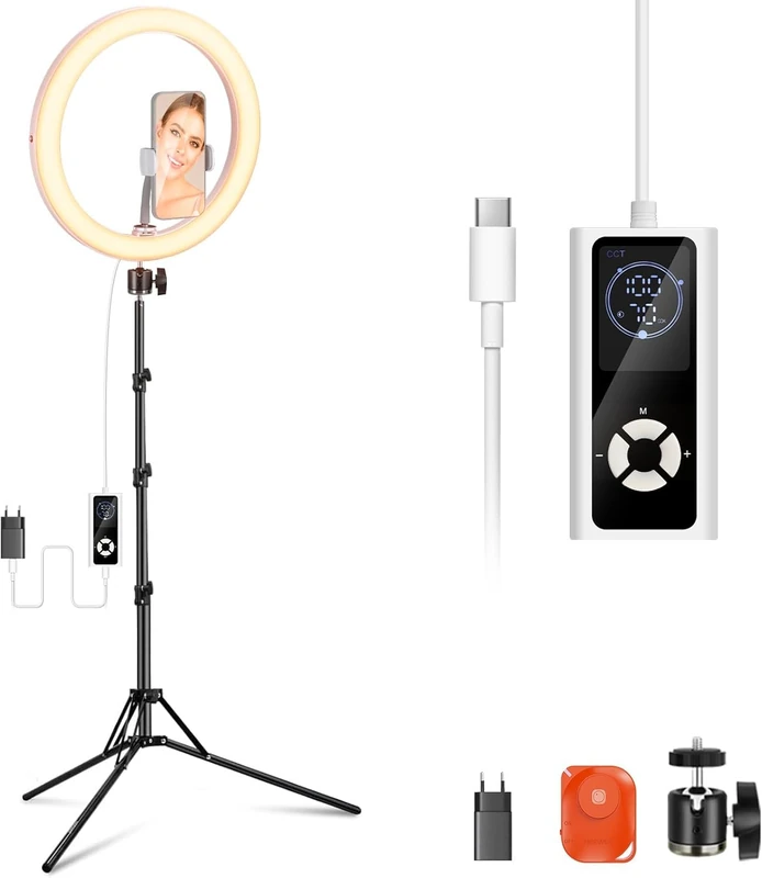 NEEWER RH12B Pro 12 Inch 30 W LED Ring Light High Performance with 71 Inch Tripod Stand Compatible with iPhone, 3290lux Bi-Colour Selfie Circle Light Mobile Phone Holder for Video Recording Makeup