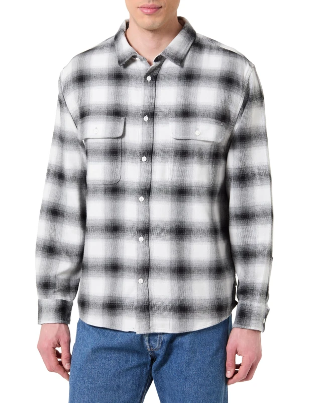 Vans Lawson Plaid Flannel Shirt, Marshmallow/Black, XXL