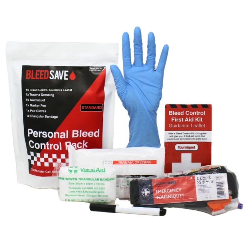 BLEEDSAVE Standard Personal Bleed Control Pack – Compact Single-Use Trauma Pouch with Code RED Tourniquet, Trauma Dressing & Gloves | 275 × 200 mm Emergency Kit for Workplaces & Public Areas