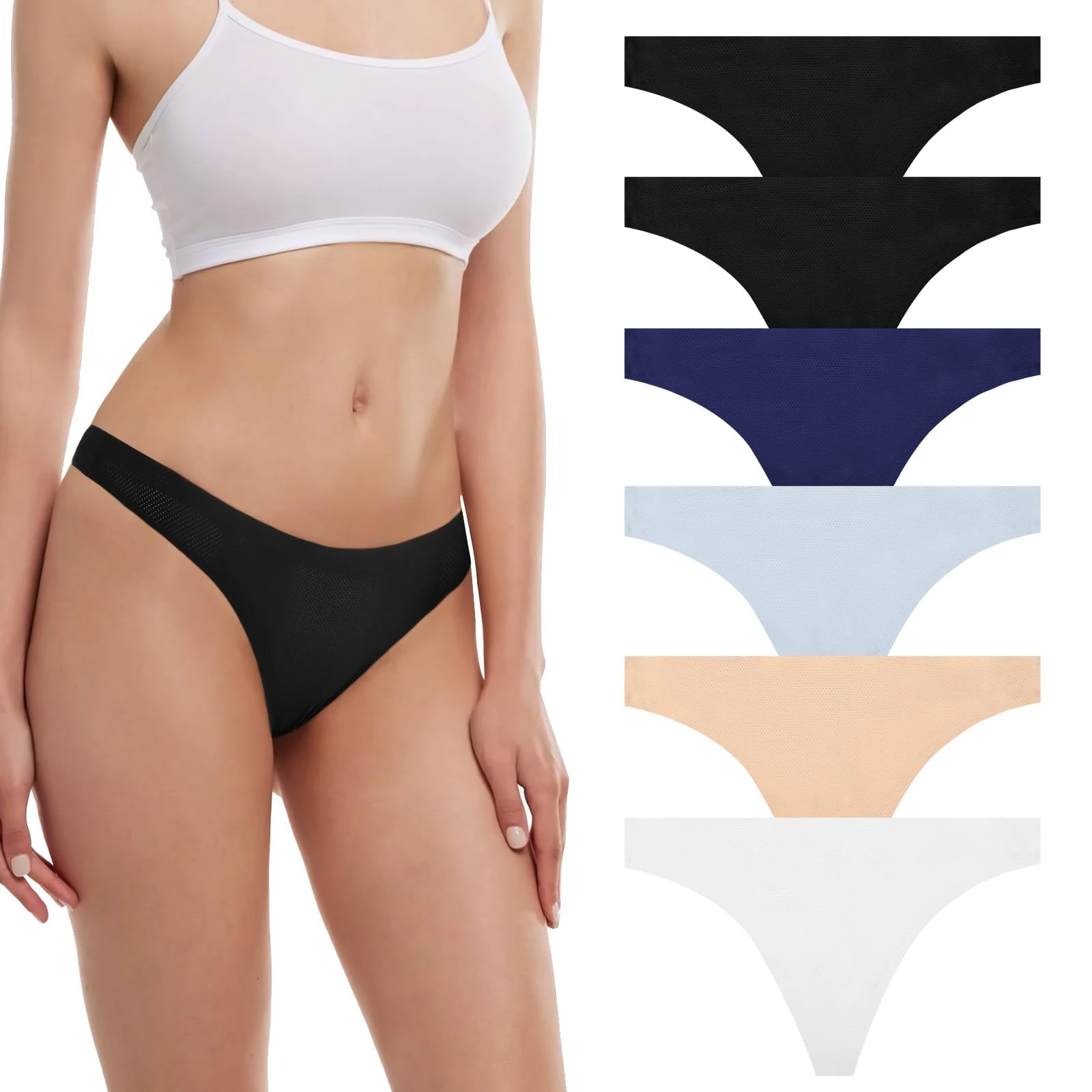 flintronic 6 Pack Seamless Women Thong Underwear, Sexy Ladies Panties, Comfortable Quality