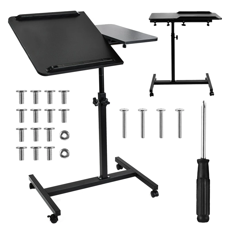 Maclean Mobile Laptop Desk | Height adjustable from 59–89 cm | Tiltable double tabletop up to 90° | Casters with brakes | Load capacity up to 30 kg | Ergonomic computer desk (Black)