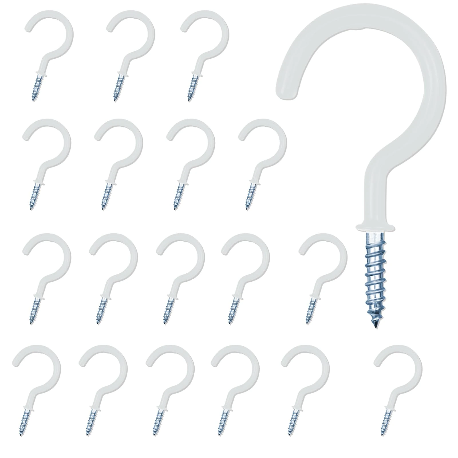 BOUBONI 18PCS Metal Ceiling Hooks 2 Inch Heavy-Duty Multipurpose Screw-in Wall Hooks for Hanging Plants Cups Kitchen Utensils, White