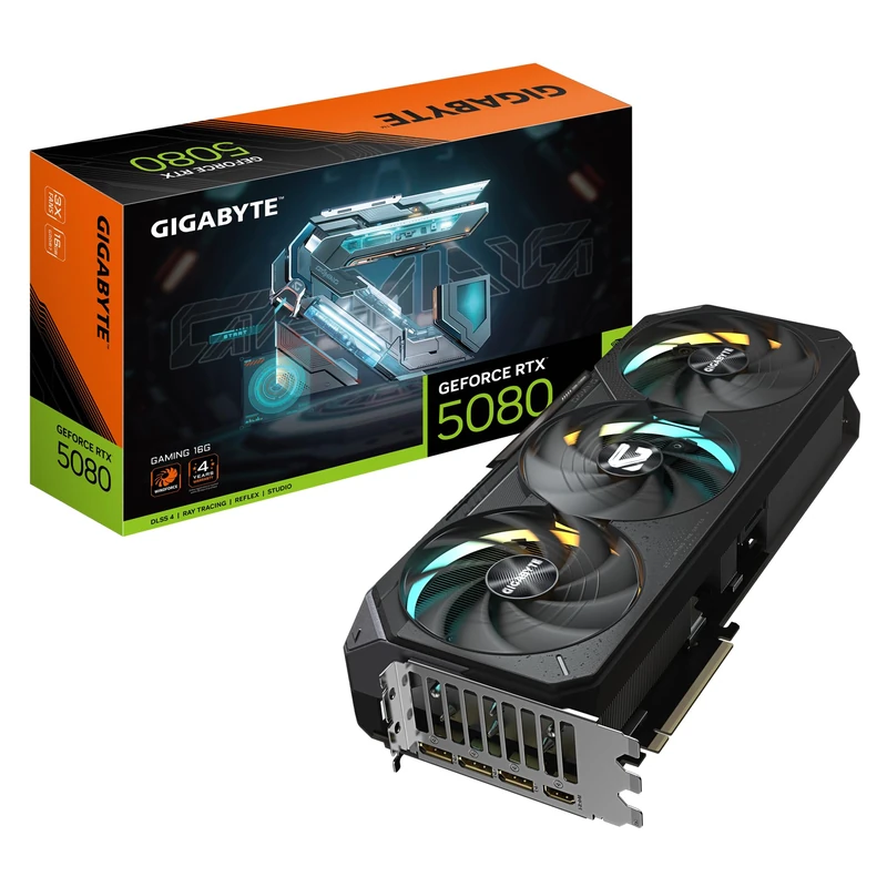 Gigabyte GeForce RTX 5080 GAMING 16G Graphics Card - 16GB GDDR7, 256bit, PCI-E 5.0, 2730MHz Core Clock, 3 x DisplayPort, 1 x HDMI, NVIDIA DLSS 4, GV-N5080GAMING-16GD