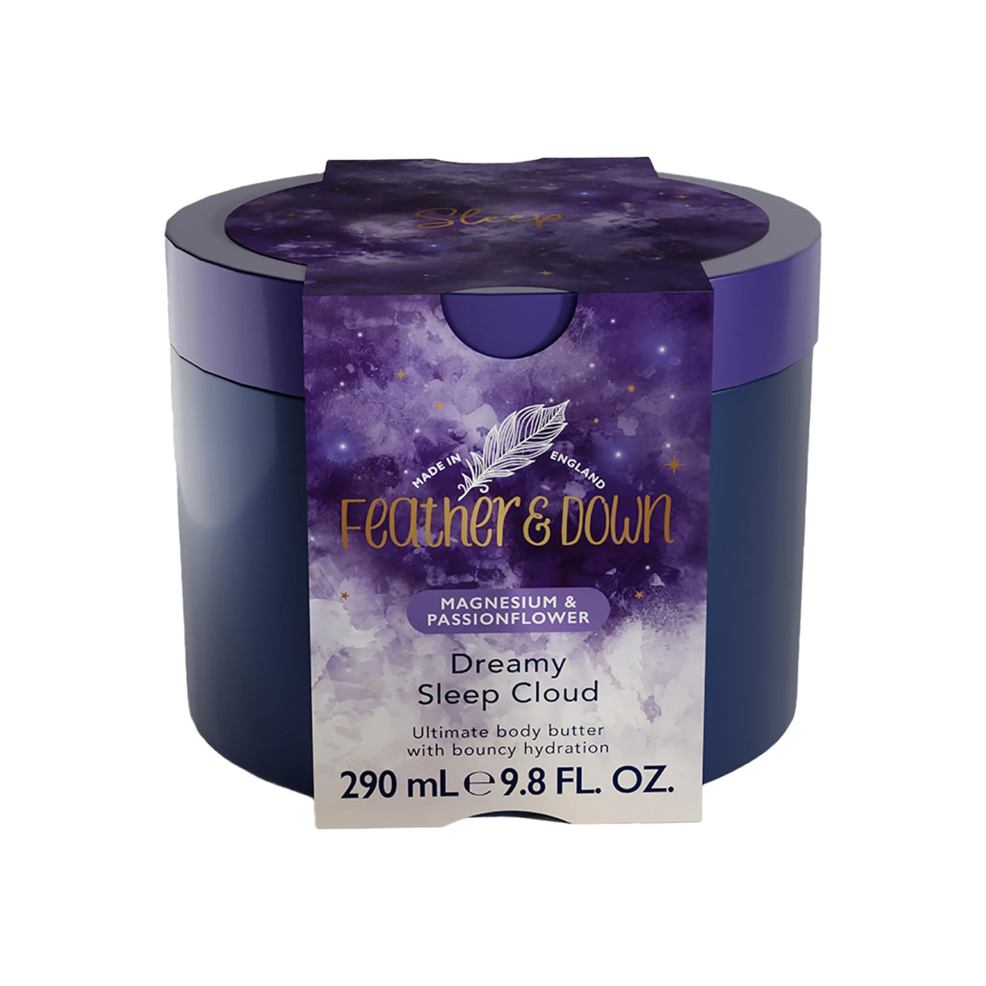 Feather & Down Magnesium and Passionflower Dreamy Sleep Cloud (290ml) - Whipped Body Butter Infused with Magnesium and Passionflower Extract, Calms for Anxiety & Stress, Relaxation Aromatherapy