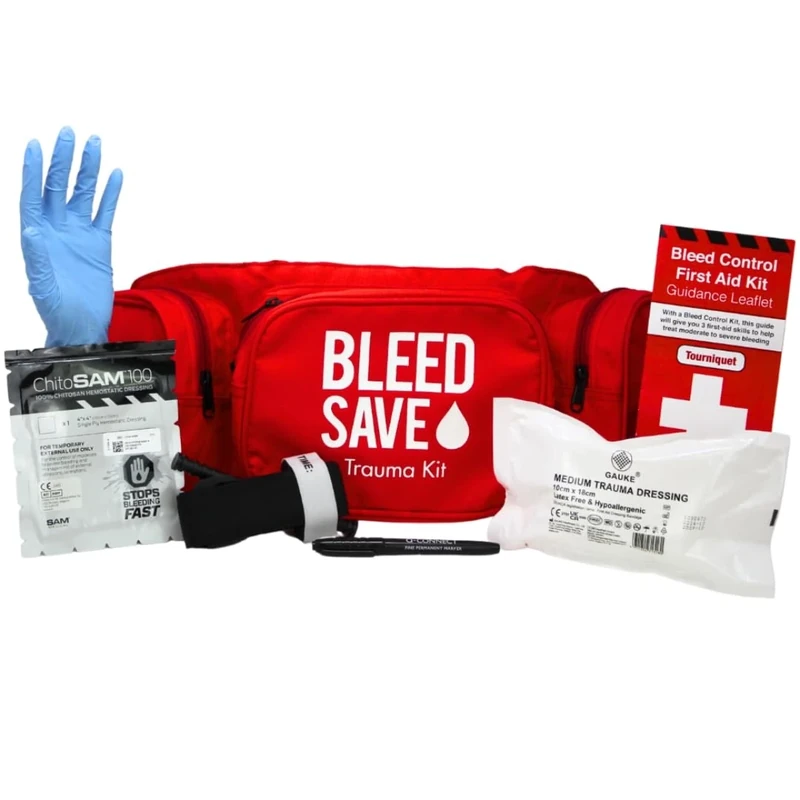 BLEEDSAVE Trauma Waist Bag with Basic Bleed Control Kit – Hands-Free Catastrophic Bleeding Hip Pack with Tourniquet, Chito-Sam Gauze & 10 × 18 cm Trauma Dressing | 570 × 190 × 80 mm