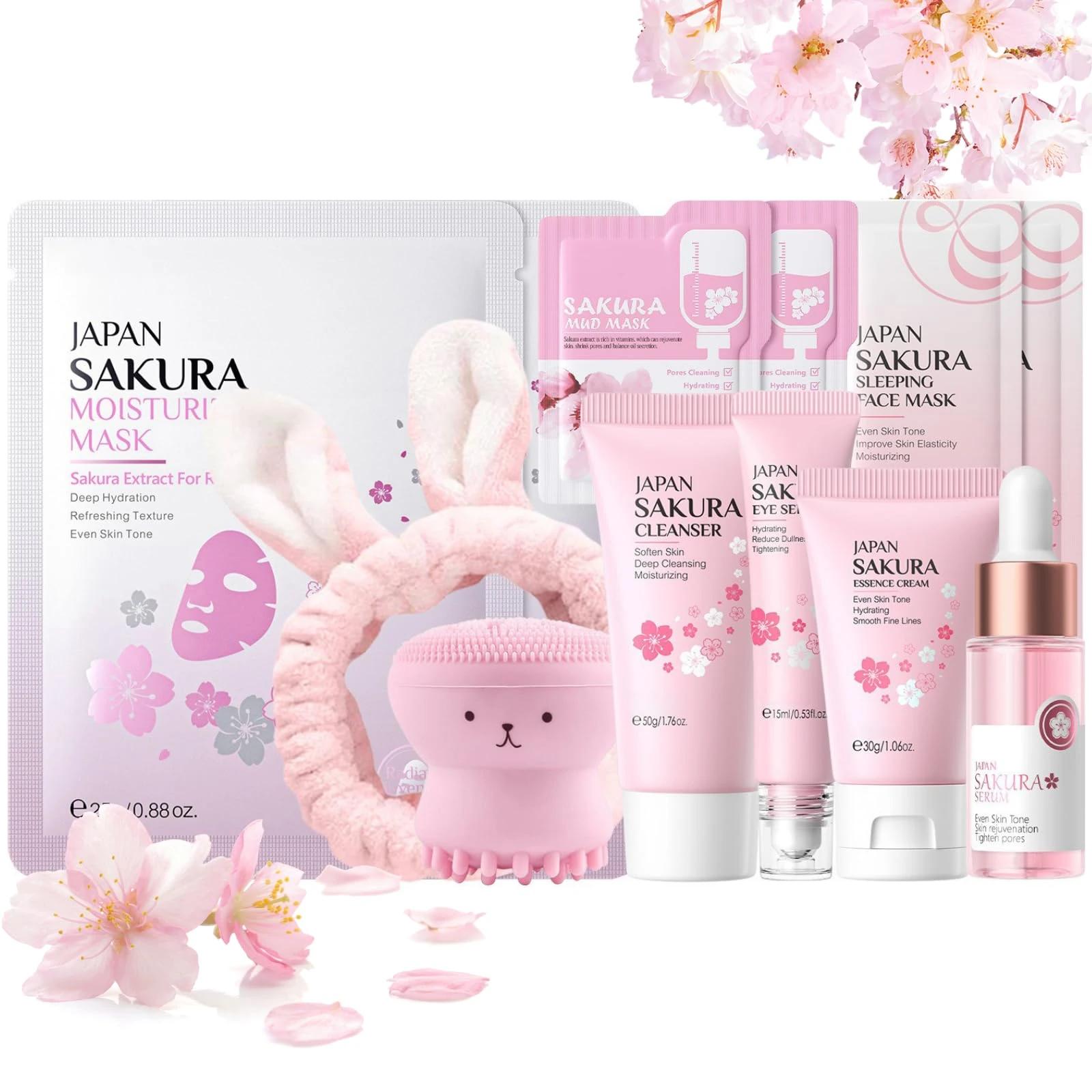 Sakura Skincare Set for Women,12PCS Facial Care Routine with Cherry Blossom & Hyaluronic Acid,Face Moisturizing & Hydrating,Holiday Essentials & Birthday Gifts Sets for Mum,Teenage Girls