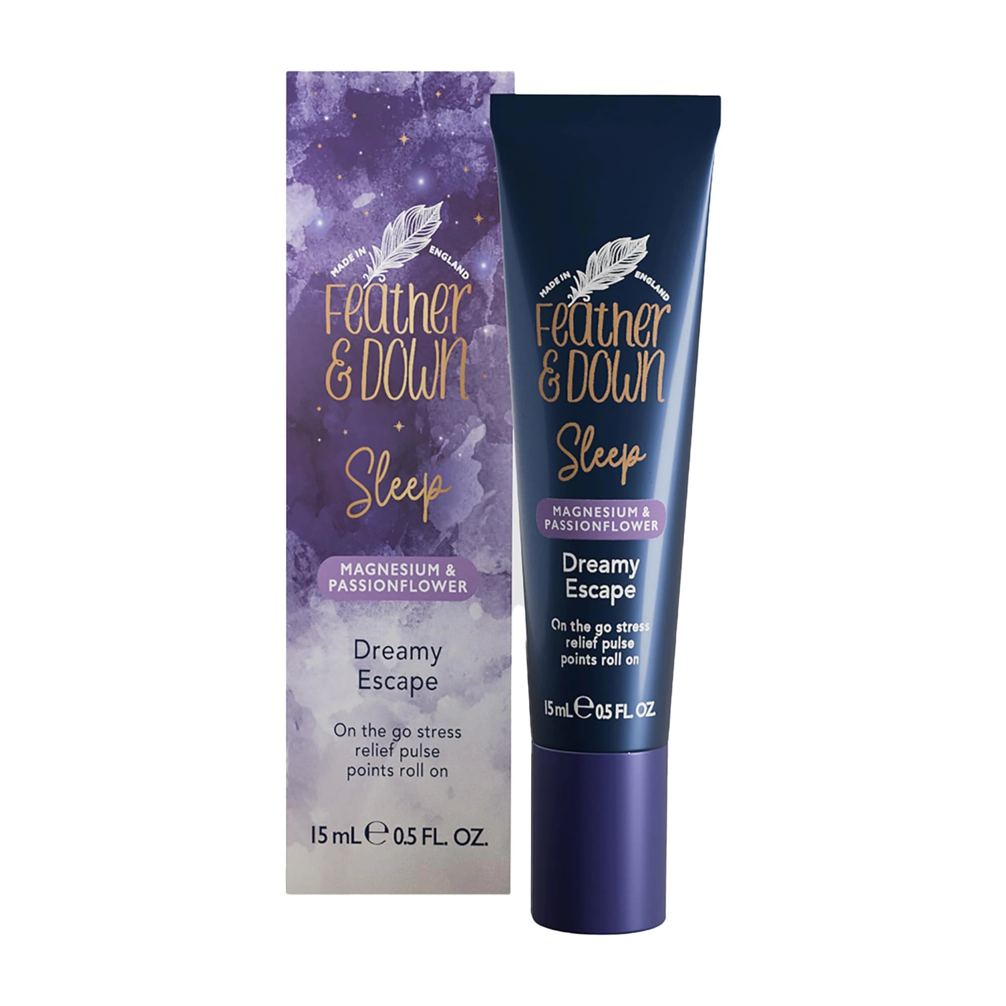 Feather & Down Magnesium and Passionflower Dreamy Escape (15ml) - Calming Pulse Point Rollerball with 10% Magnesium and Passionflower Extract, Calms for Anxiety & Stress, On-The-Go Relaxation
