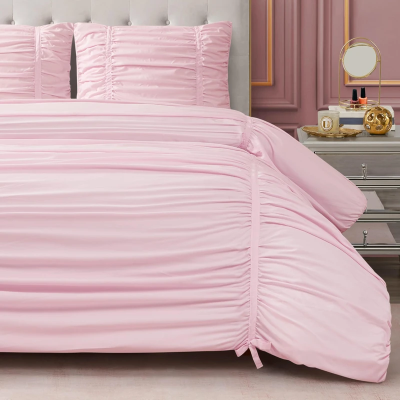 Juicy Couture Ribbon Ruched 2 Piece Twin/Twin XL Comforter Set, Pink Marshmellow Bedding Ensemble
