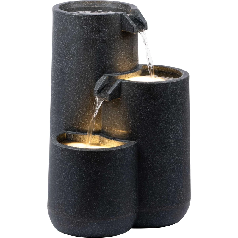 dobar® Brahma Garden Fountain with LED Lighting - Fountain 3-Tier Made of Recycled PE - Cascade for Garden Decoration - 44 x 42 x 60.5 cm - Anthracite