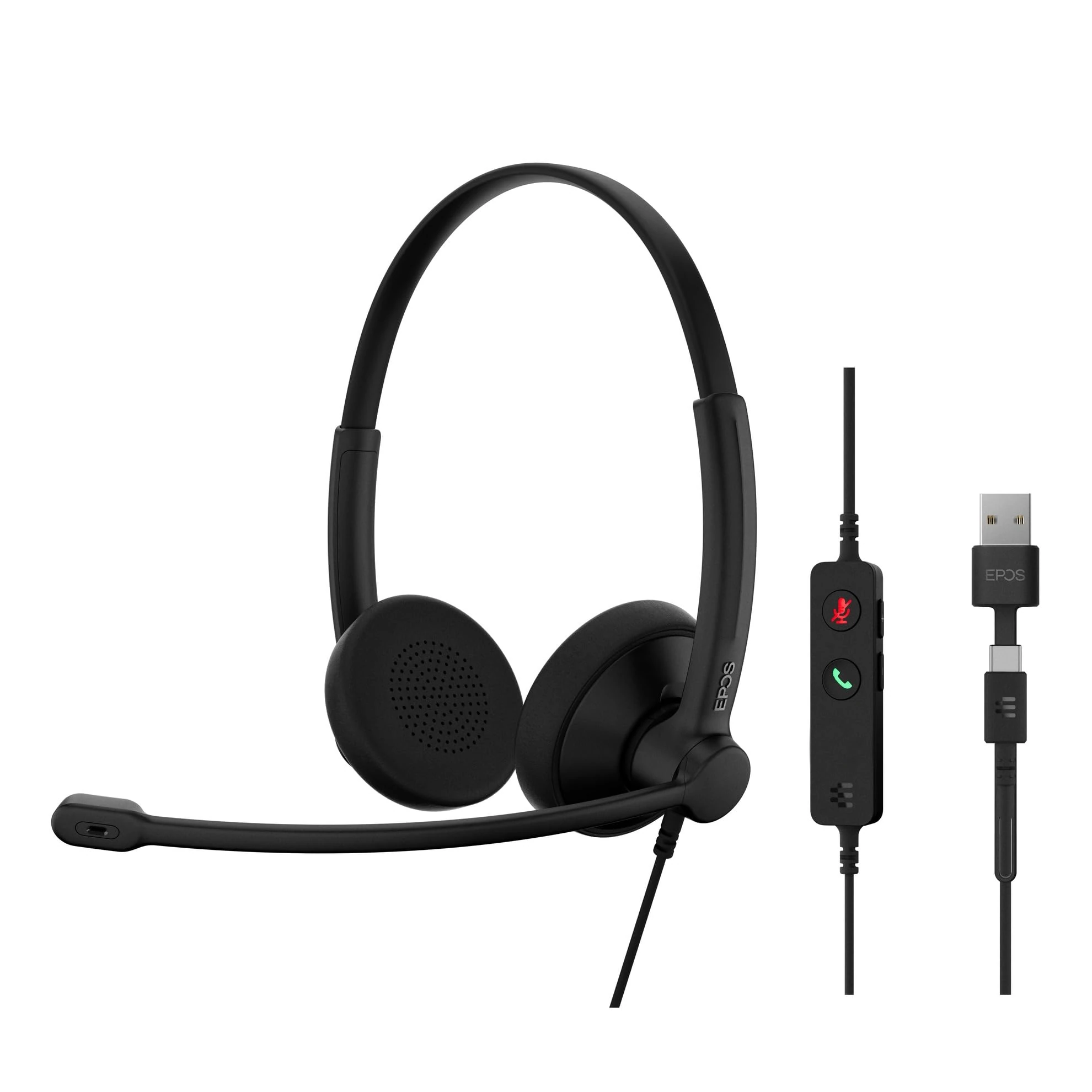 EPOS IMPACT 100 UC Stereo USB-C+A Headset with Microphone, Universal Communications, Noise-Cancelling Mic, Lightweight, Call Control, USB Adapter, Soft Earpads, Professional Business Use