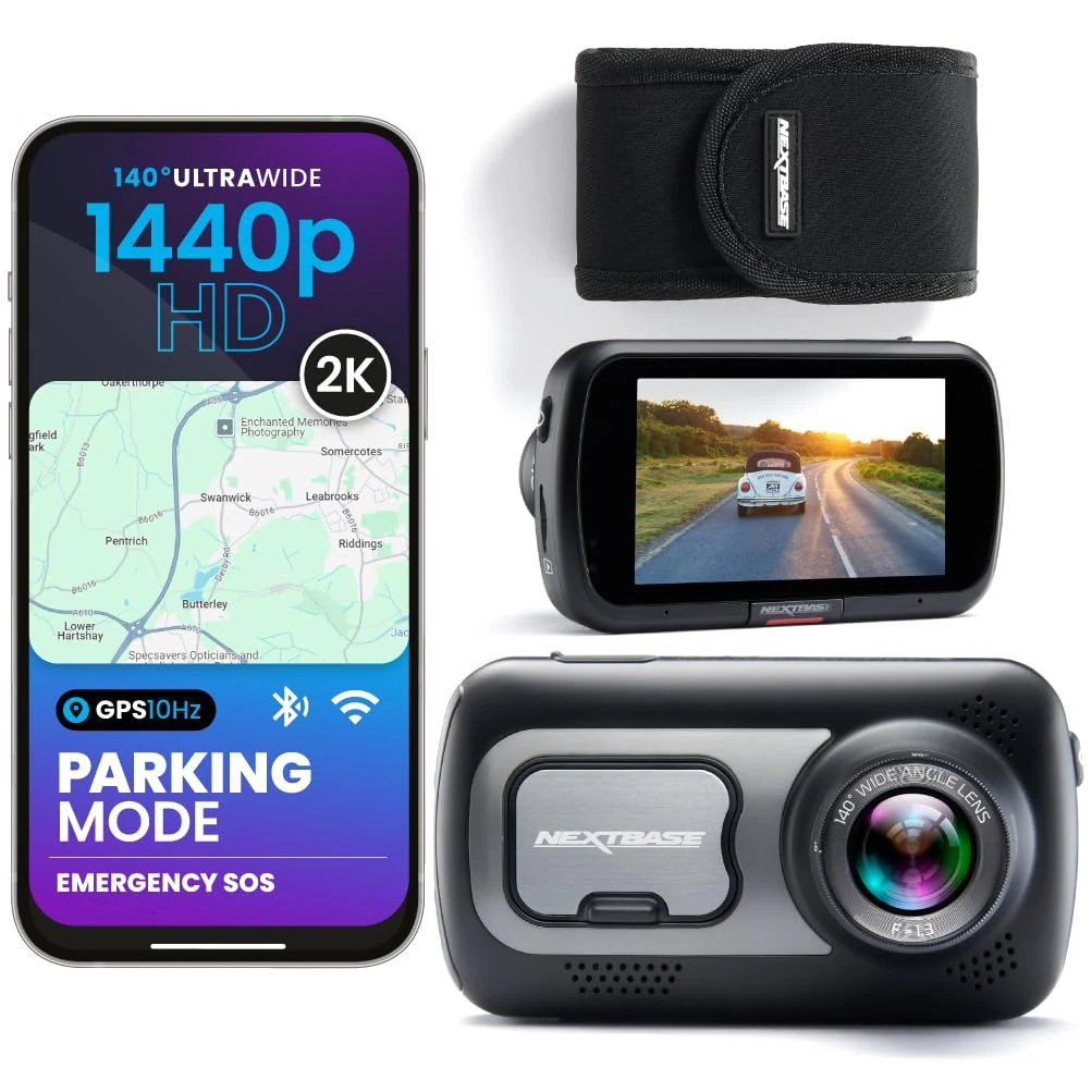 Nextbase 522GW Dash Cam with Protective Carry Case – QHD 1440p, Wide-Angle Night Vision Lens with Built-in Polarising Filter – Wi-Fi, 10 Hz GPS, Bluetooth, Emergency SOS