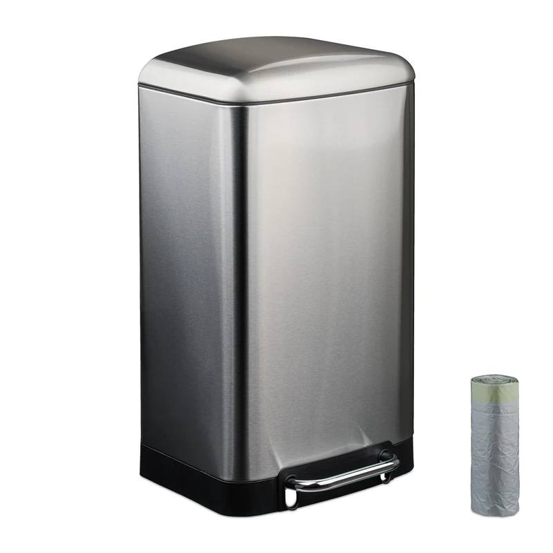 Relaxdays Kitchen Pedal Bin, 30 L, Rubbish Disposal, Anti-Fingerprint, Removable Inner Bucket, Stainless Steel, Silver - Image 1