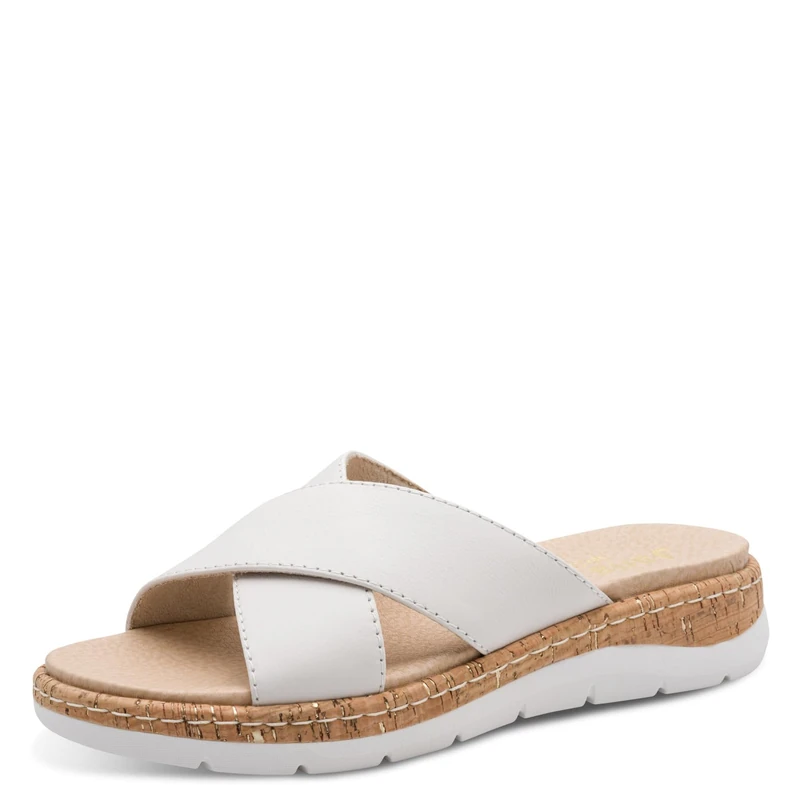 Jana Women's Softline Leather Wedge/Plat Mule 8-27701-46 Flat Sandal, White, 6 UK