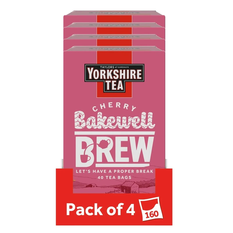 Yorkshire Tea Cherry Bakewell Brew, 4 Boxes of 40 Tea Bags (Total 160 Bags)