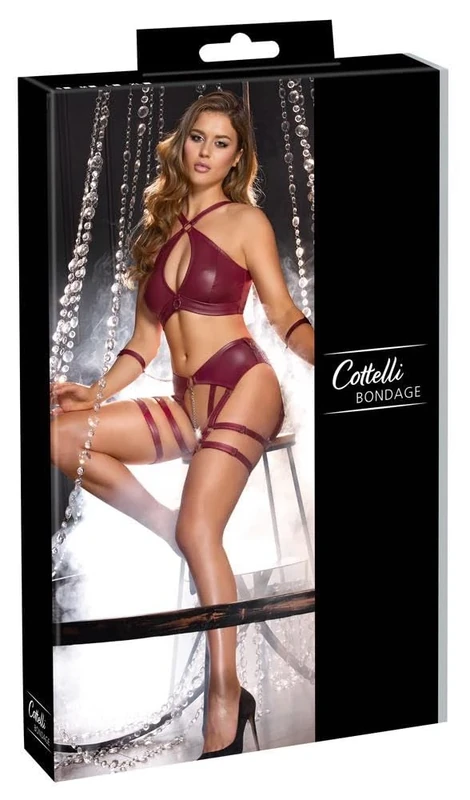 Cottelli Bondage Women Suspender Set Red/Silver S