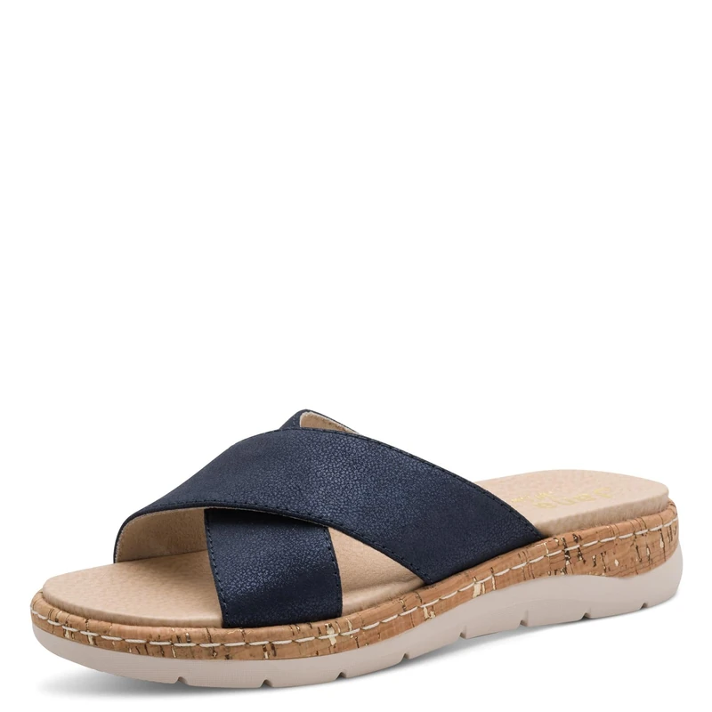 Jana Women's Softline Leather Wedge/Plat Mule 8-27701-46 Flat Sandal, Navy, 41 EU