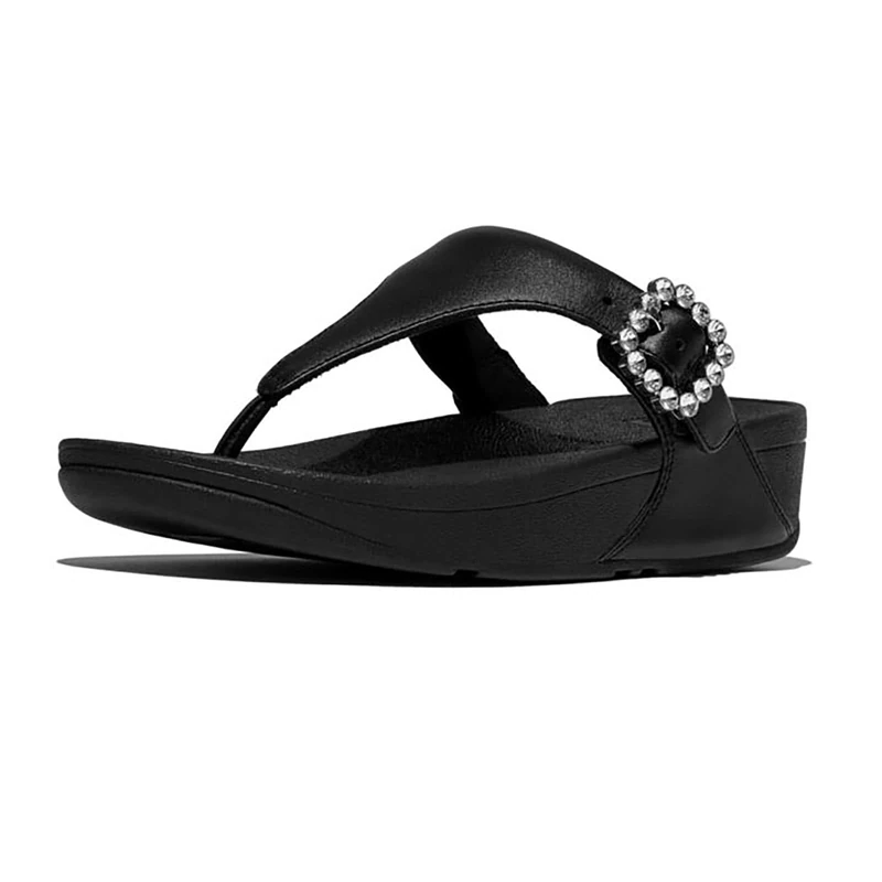 Fitflop LULU CRYSTAL-BUCKLE LEATHER TOE-POST SANDALS - Image 1