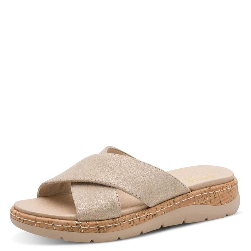 Jana Women's Softline Leather Wedge/Plat Mule 8-27701-46 Flat Sandal, Gold, 6 UK