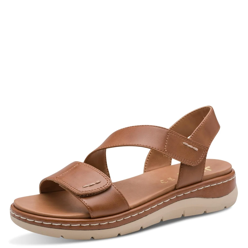 Jana Women's Softline Leather Wedge/Plat Sand 8-28711-46 Flat Sandal, Cognac, 6.5 UK