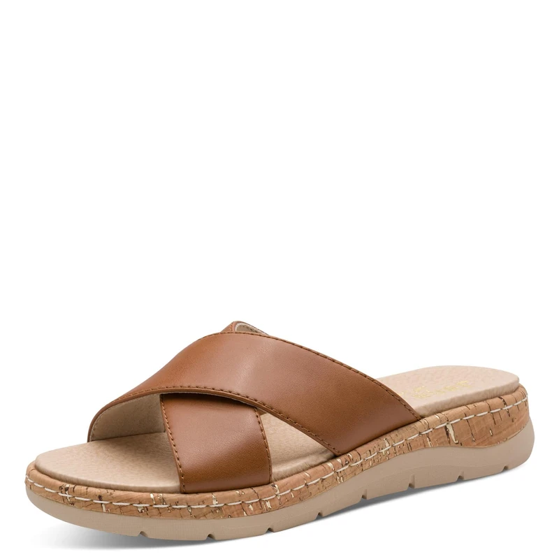 Jana Women's Softline Leather Wedge/Plat Mule 8-27701-46 Flat Sandal, Cognac, 9 UK
